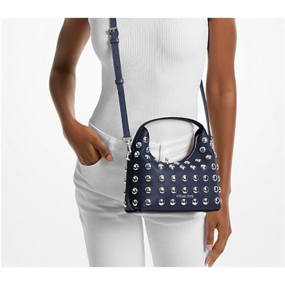 Retail $498 Michael Kors Small Embellished Pebbled Leather Messenger Bag *NWT - Picture 1 of 16